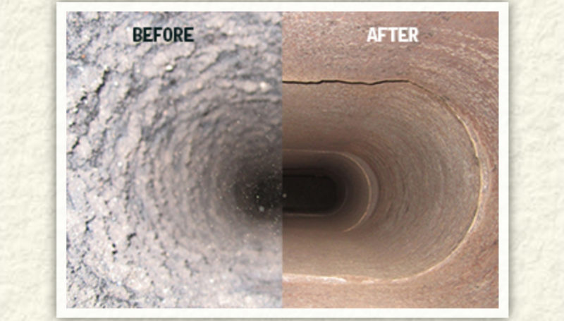 A picture of a clogged drain before and after cleaning.